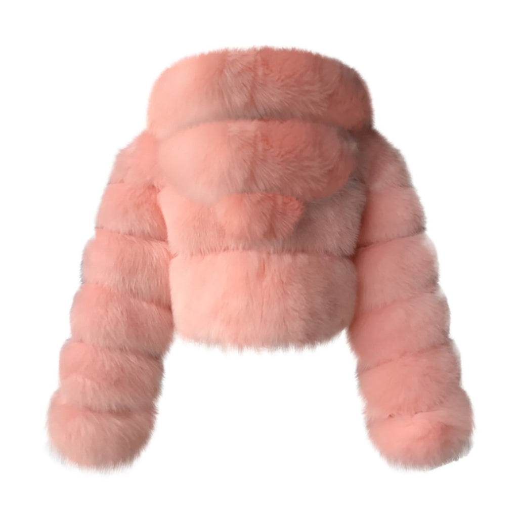 FNFYFH Womens Plus Size Faux Furry Coat Winter Warm Fluffy Hooded Jackets Fleece Zipper Long Sleeve Outerwear Furry Splicing Jacket for Women Black S-4XL