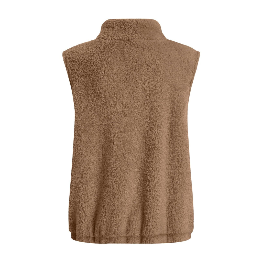 FNFYFH Fleece Vest for Women Fluffy Vest Zipper Sleeveless Coat with Pockets Winter Warm Zip Up Jackets 2025 Plus Size Jacket Blue S-5XL