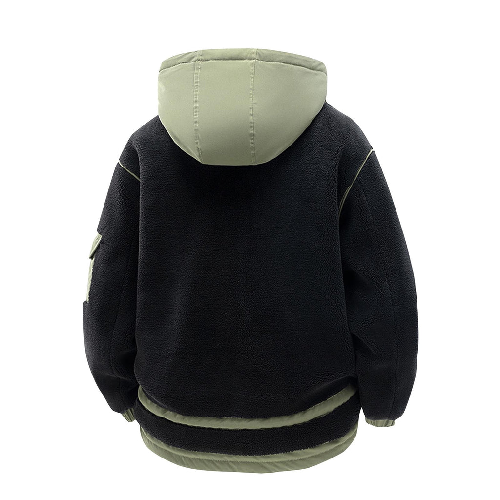 Timoontee Men's Fleece Hooded Coats Winter Thickened Warm Jacket Coats Casual Comfy Long Sleeve Hooded Coats Fashion Solid Zipper Outerwear Coat Black XXL