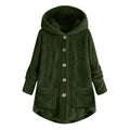 FNFYFH Winter Plush Coat for Women Warm Fluffy Hooded Coats Hot Sale Womens Button Long Sleeve Jackets with Pockets Thermal Outerwear S-5XL