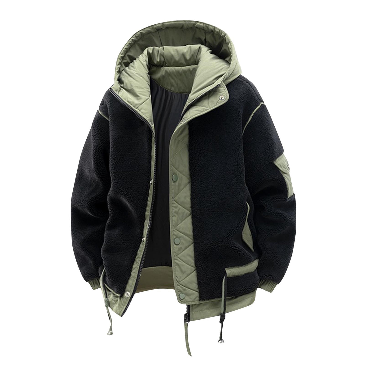 Timoontee Men's Fleece Hooded Coats Winter Thickened Warm Jacket Coats Casual Comfy Long Sleeve Hooded Coats Fashion Solid Zipper Outerwear Coat Black XXL