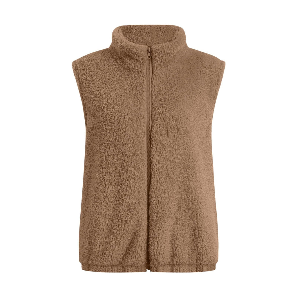 FNFYFH Fleece Vest for Women Fluffy Vest Zipper Sleeveless Coat with Pockets Winter Warm Zip Up Jackets 2025 Plus Size Jacket Blue S-5XL